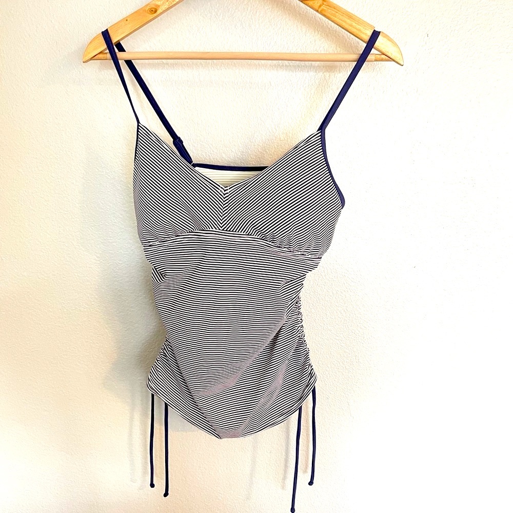 Prana Swim Top M Striped Navy Blue Tankini w/ pads